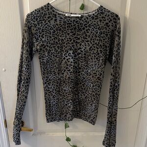 Zara Black and Gray Animal Print Top